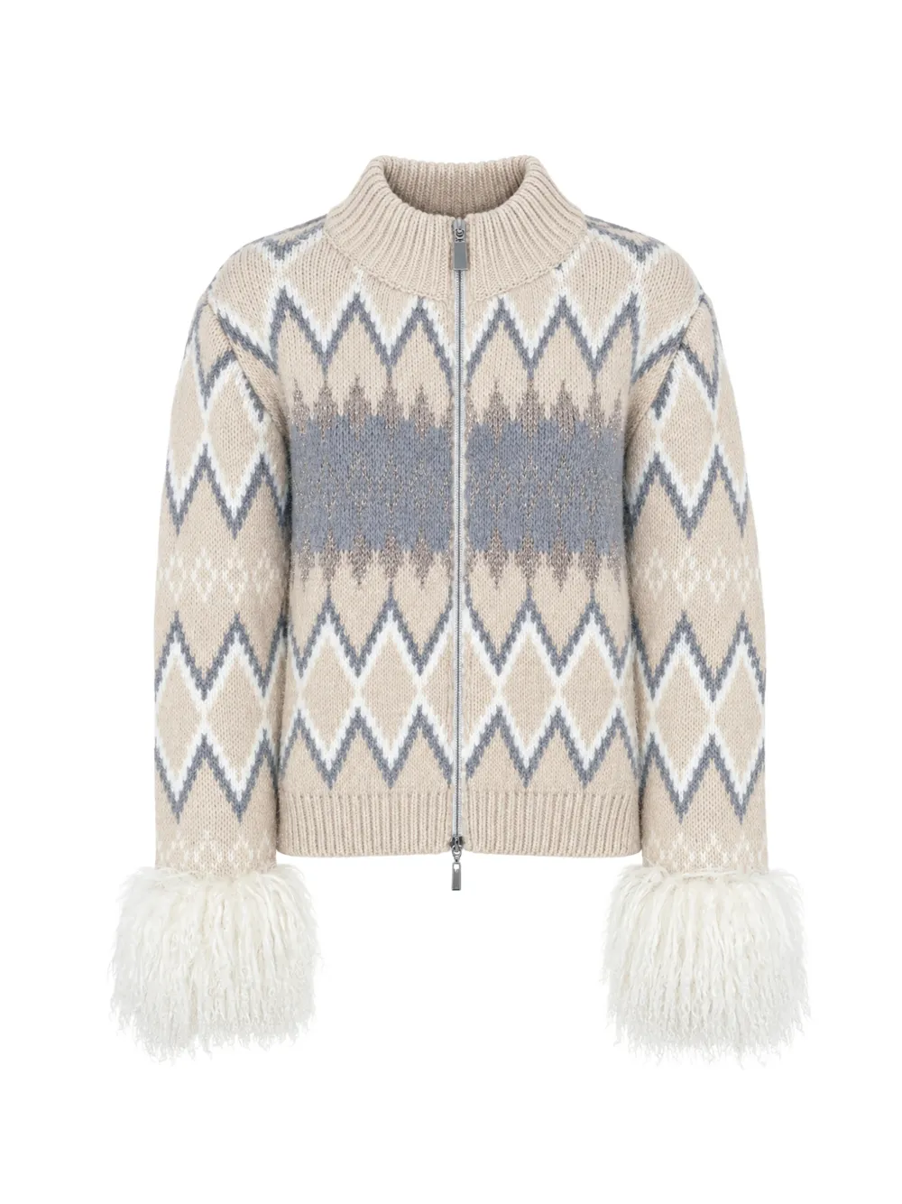 PHO FIRENZE jacquard-knit faux-fur cardigan - Neutrals