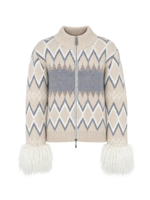 PHO FIRENZE jacquard-knit faux-fur cardigan