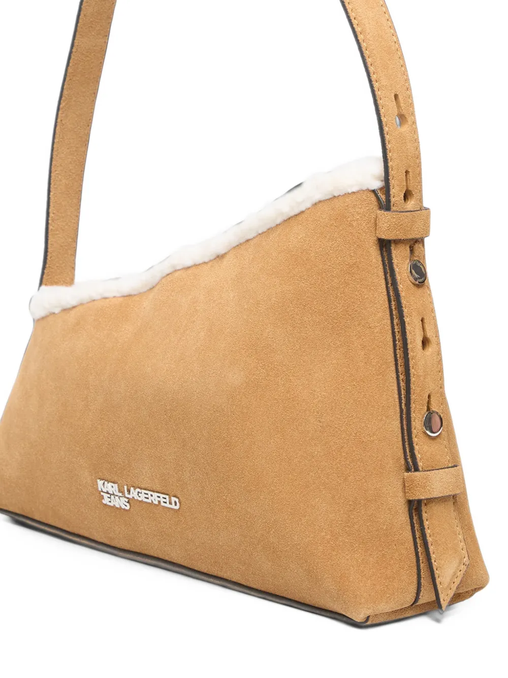 Karl Lagerfeld Jeans Asymmetrische schoudertas met afwerking van schapenvacht Beige