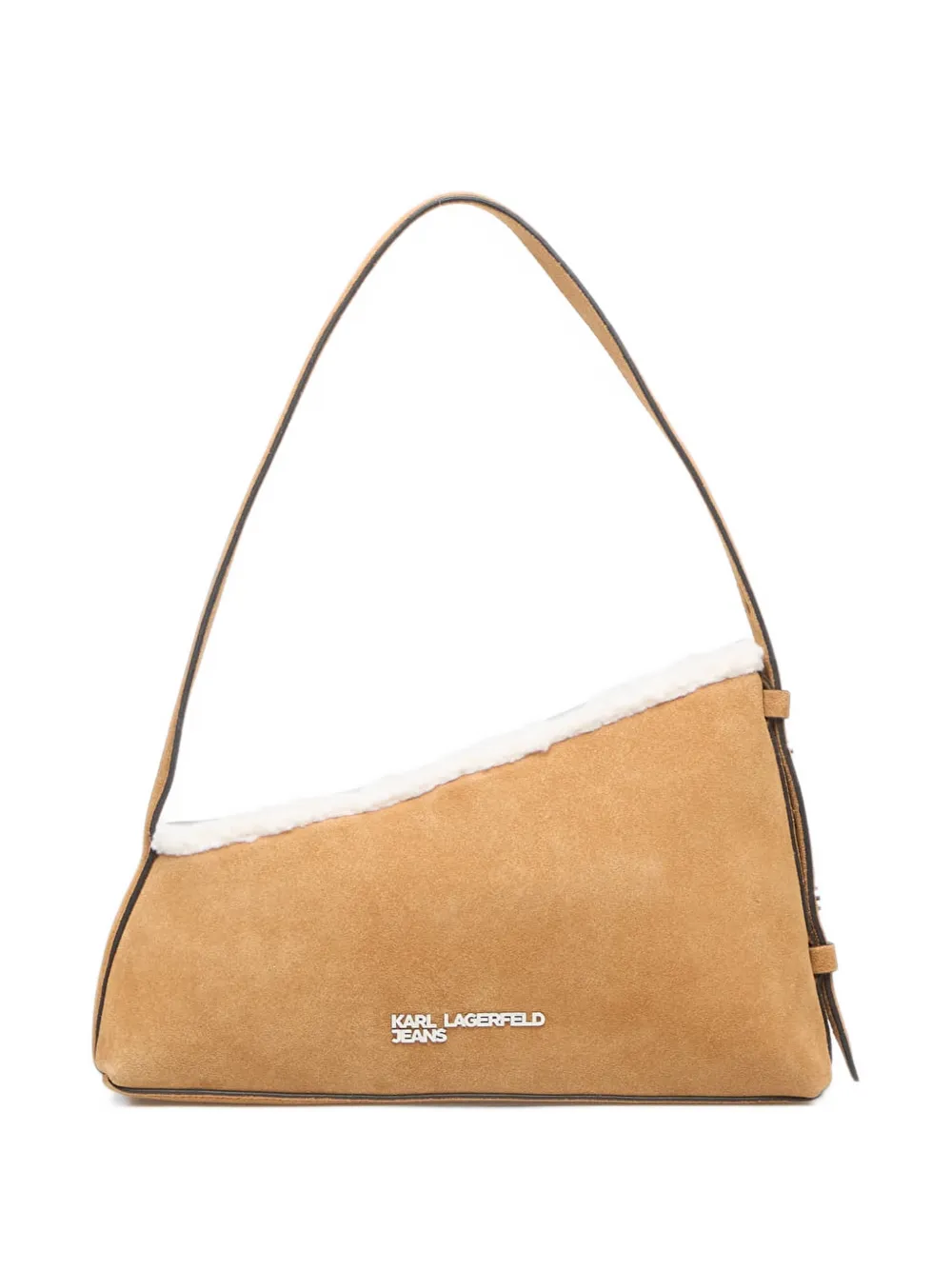 Karl Lagerfeld Jeans Asymmetrische schoudertas met afwerking van schapenvacht Beige