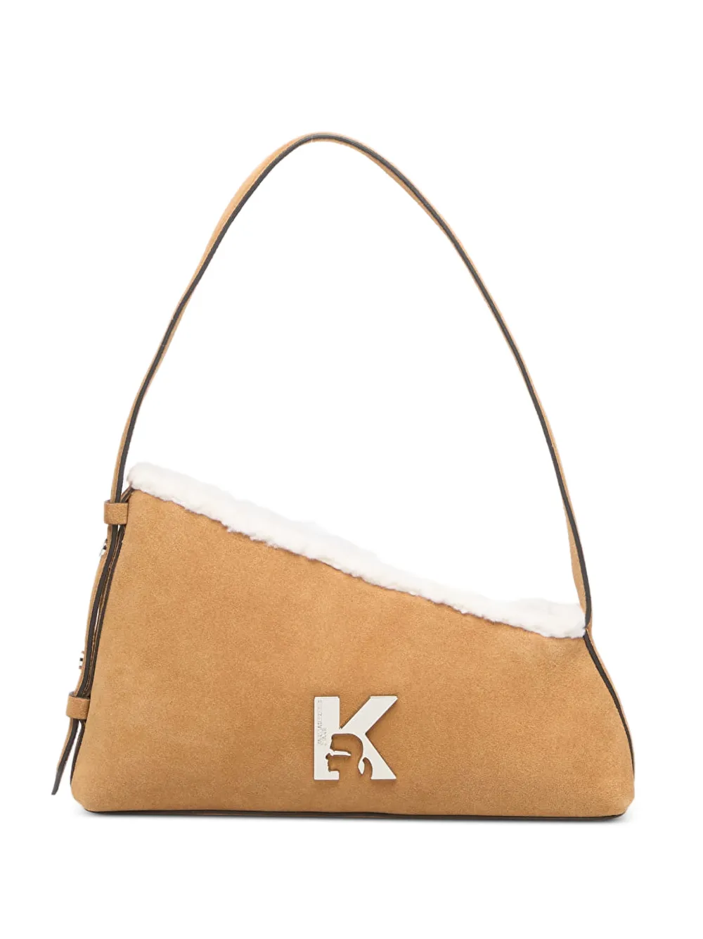 Karl Lagerfeld Jeans Asymmetrische schoudertas met afwerking van schapenvacht Beige
