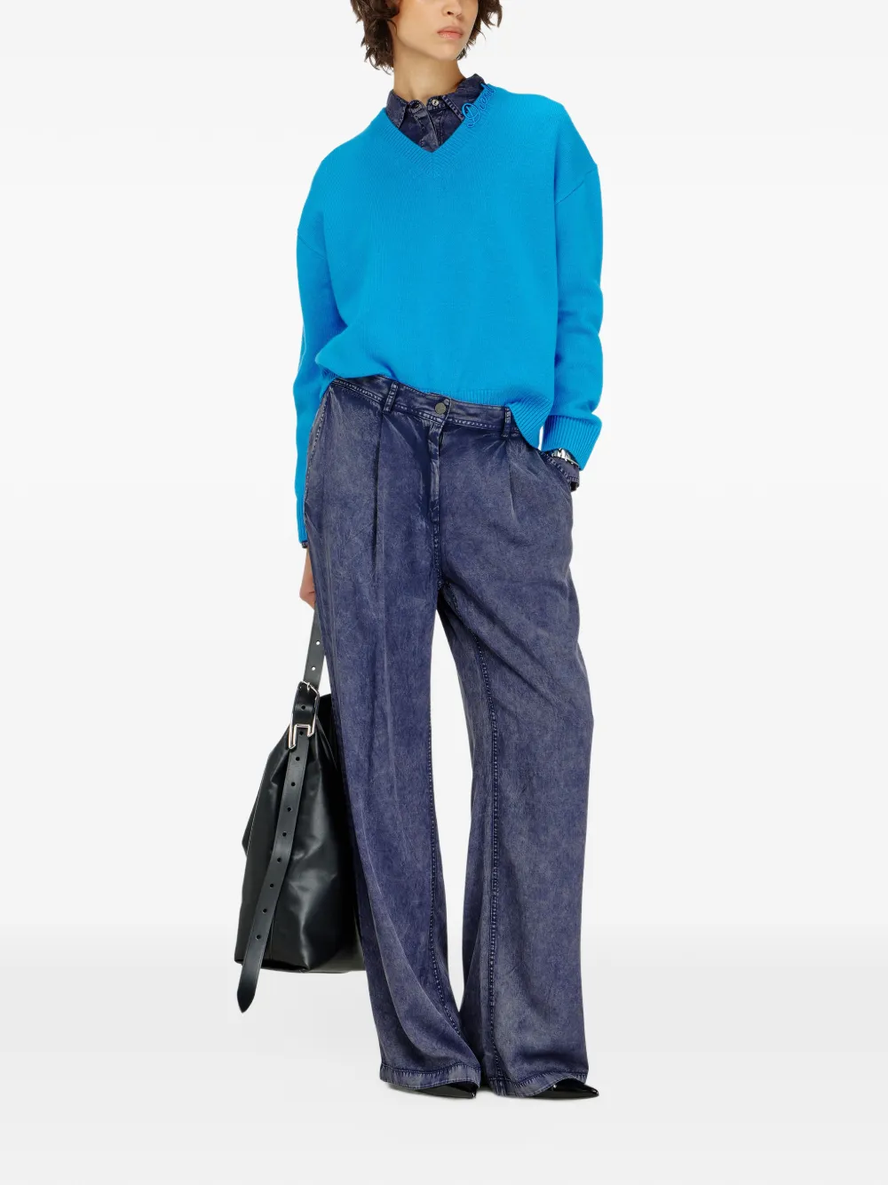 Diesel wde-leg pants in denim-effect viscose Blauw