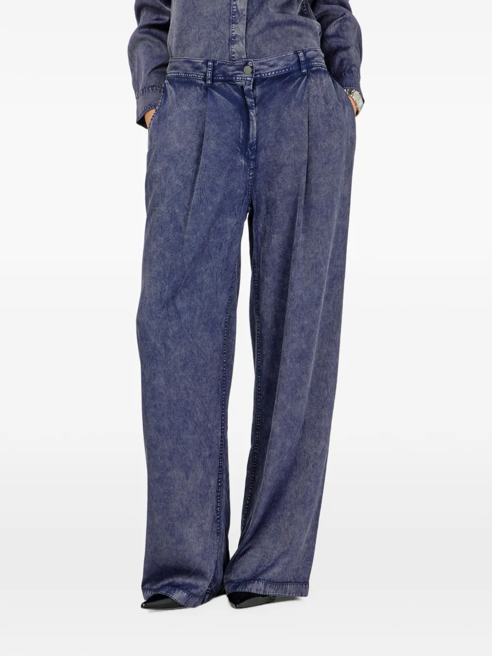 Diesel wde-leg pants in denim-effect viscose Blauw