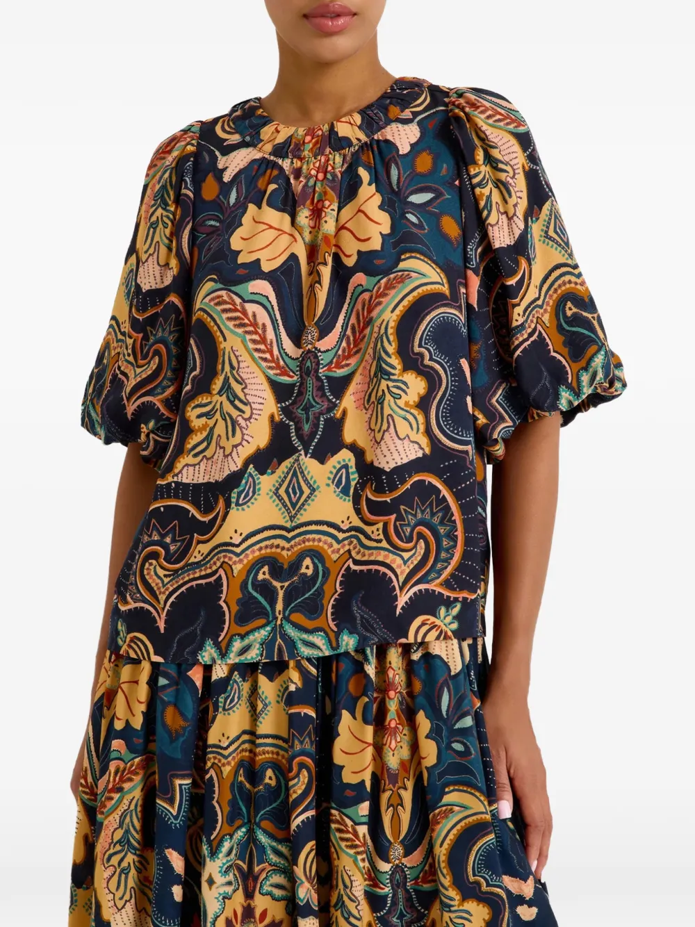Marie Oliver Wren paisley-print puff-sleeve top - Blu
