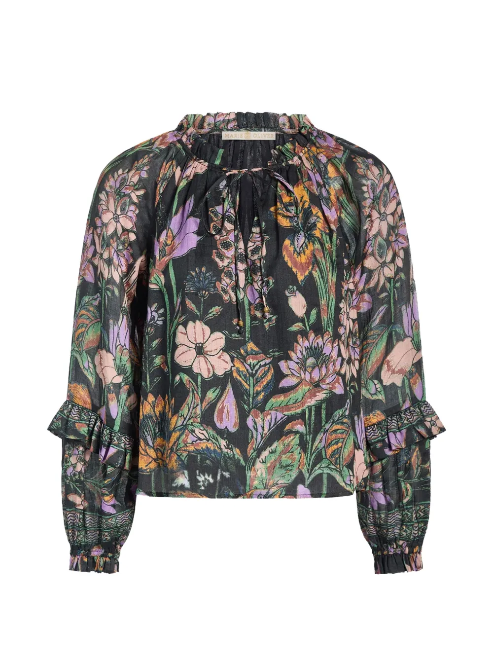 Marie Oliver Umika floral-print ruffled blouse - Nero