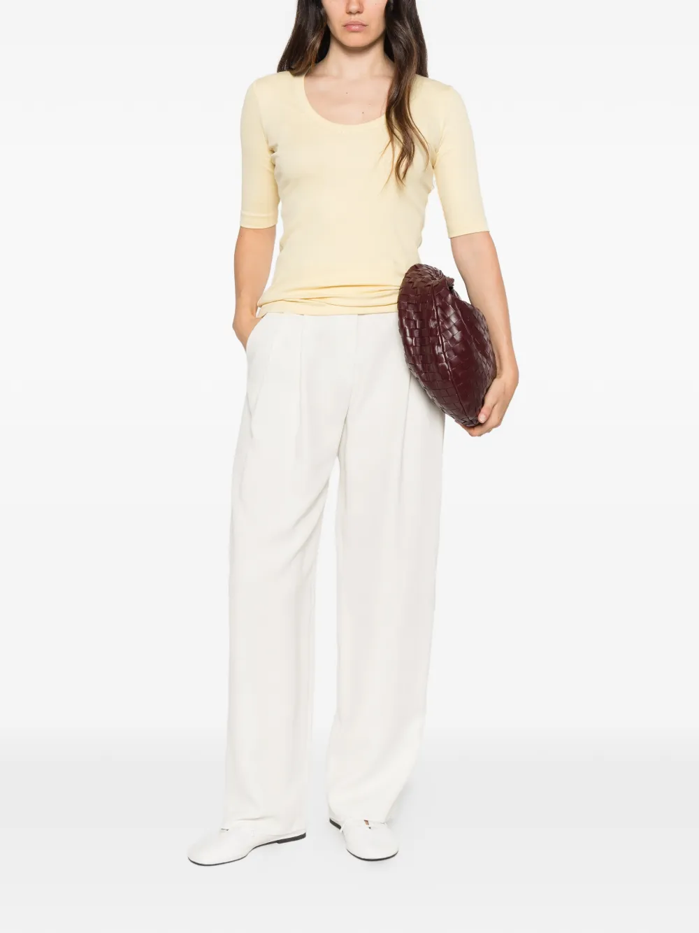 Fabiana Filippi bead-trim scoop-neck T-shirt Beige