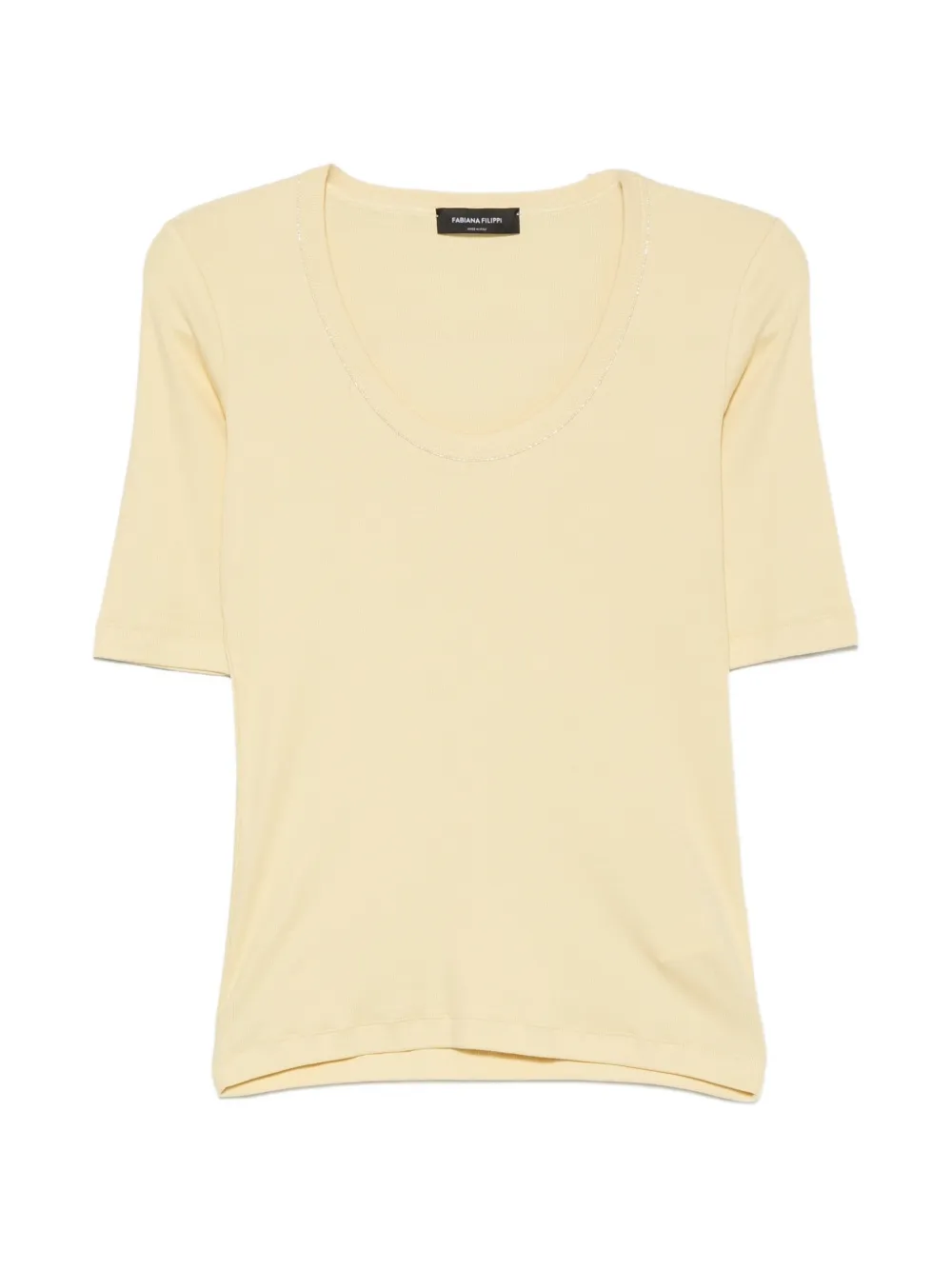 Fabiana Filippi bead-trim scoop-neck T-shirt Beige