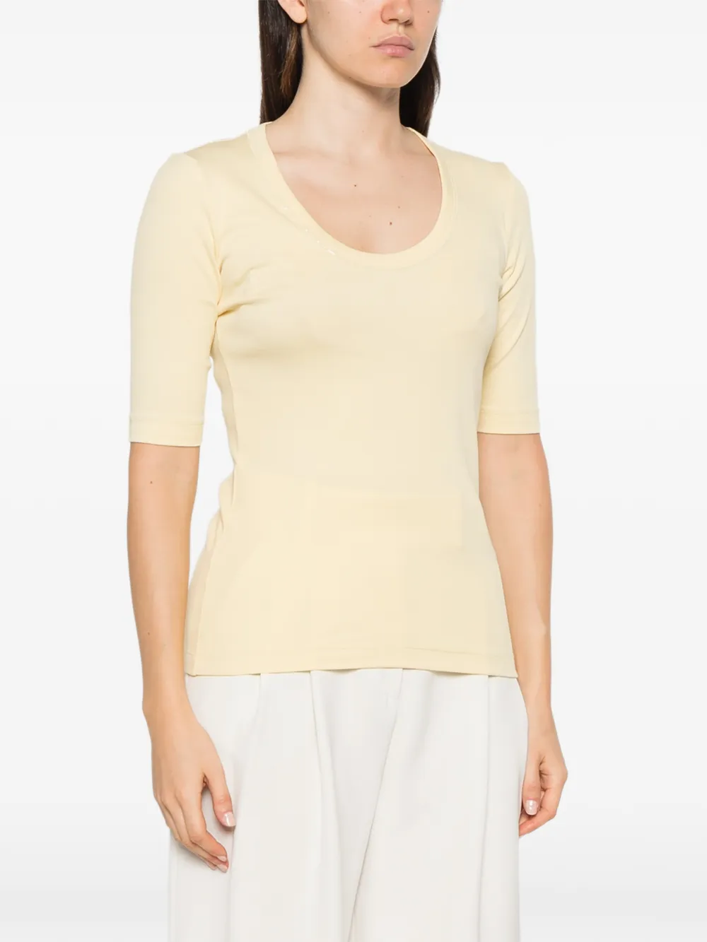 Fabiana Filippi bead-trim scoop-neck T-shirt Beige