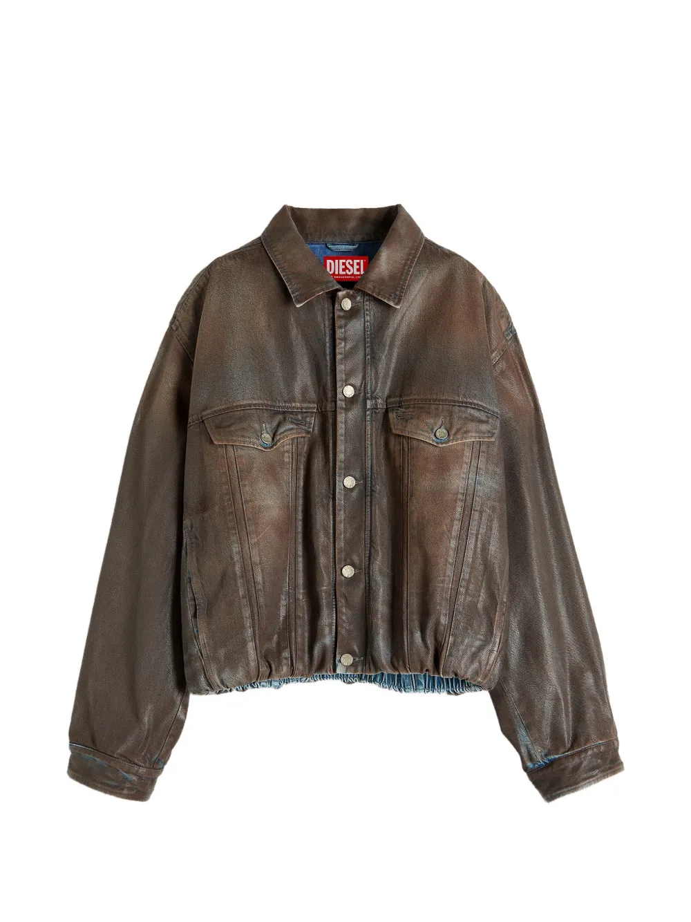 Diesel trucker jacket in coated denim Bruin