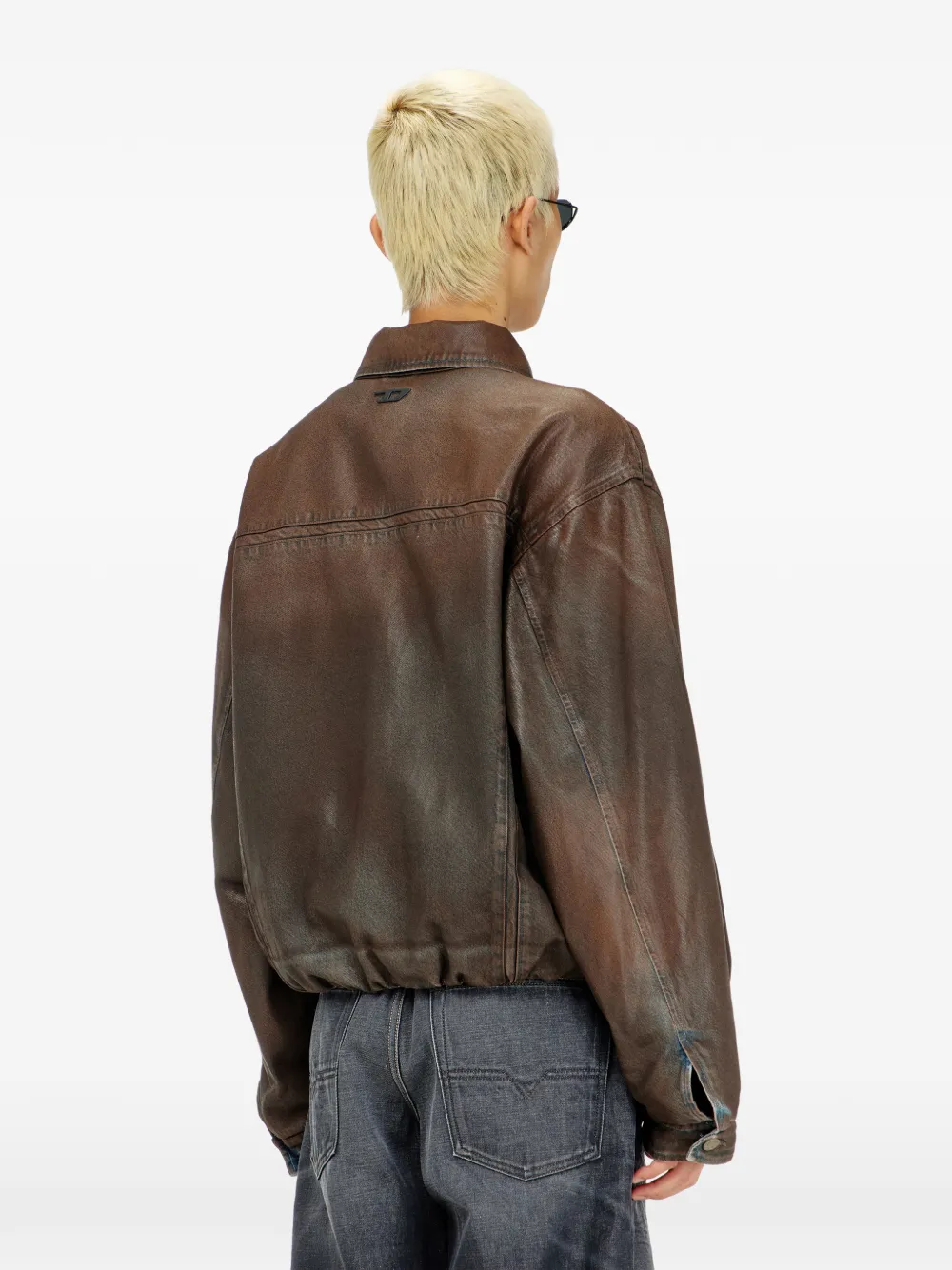 Diesel trucker jacket in coated denim Bruin