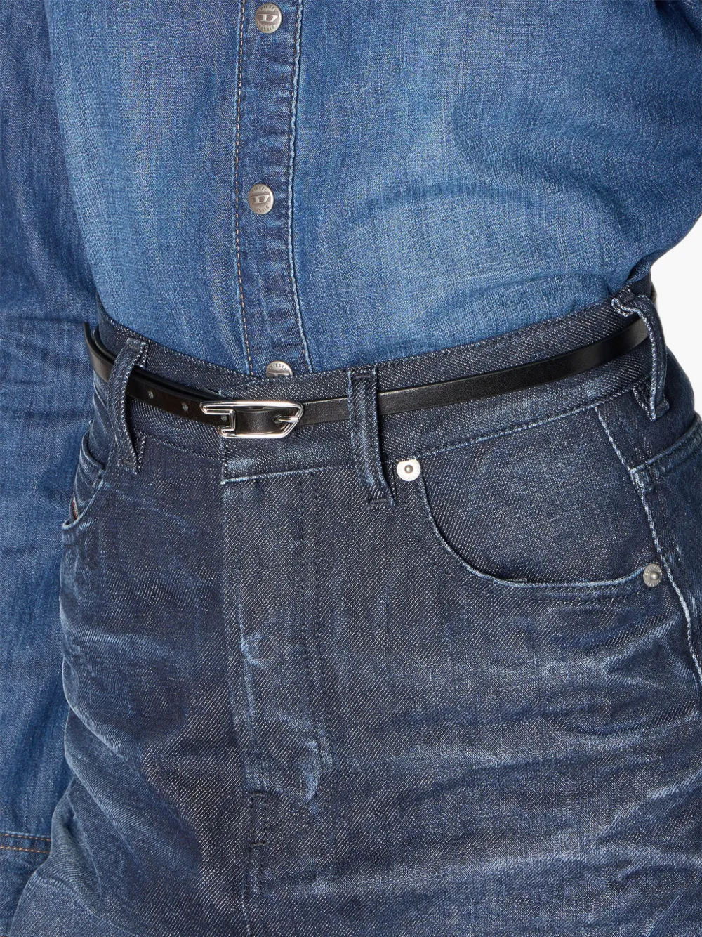 Diesel 1.5cm belt in pull-up leather with D buckle Zwart