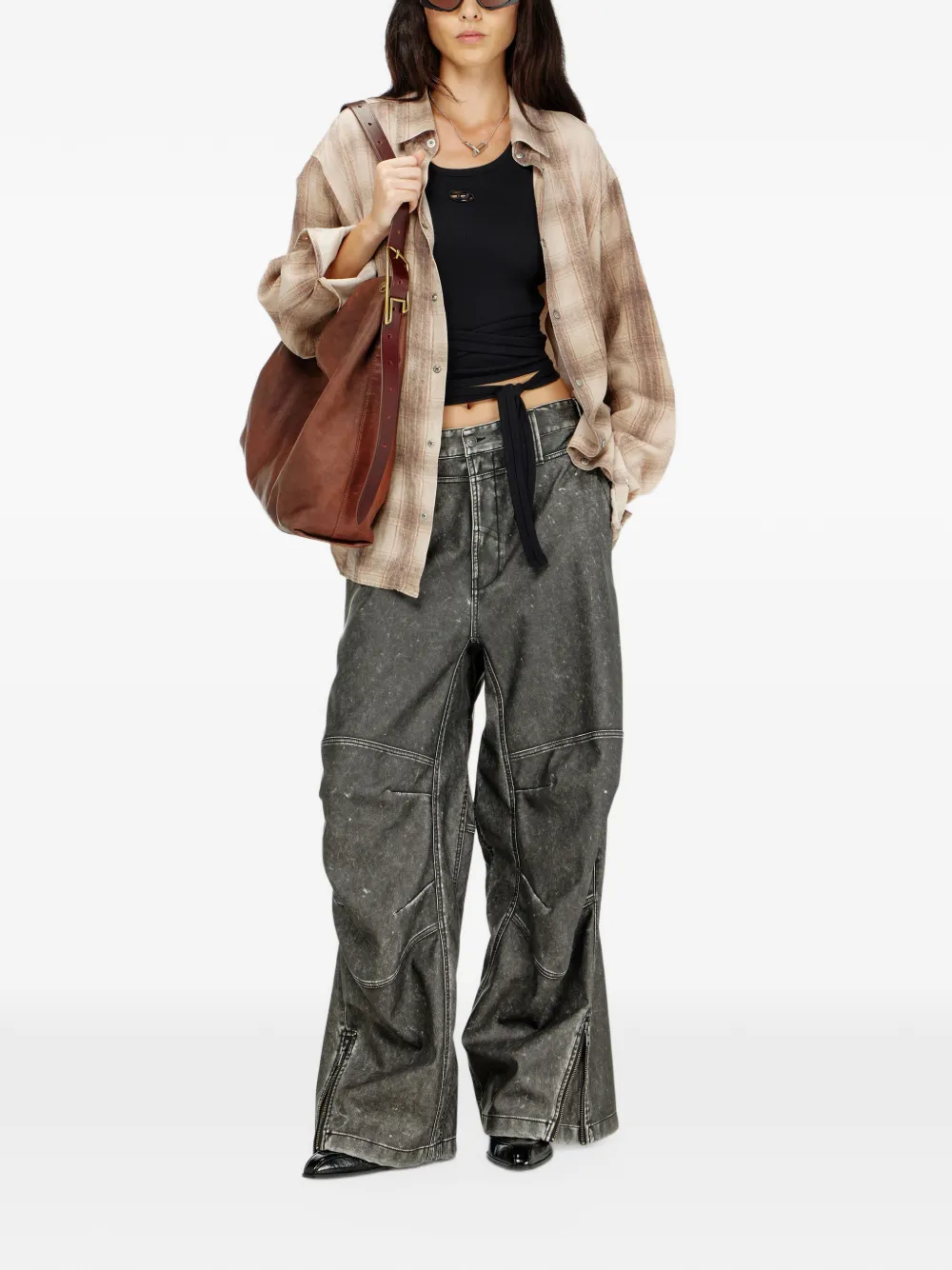 Diesel D-Line bag in leather Bruin