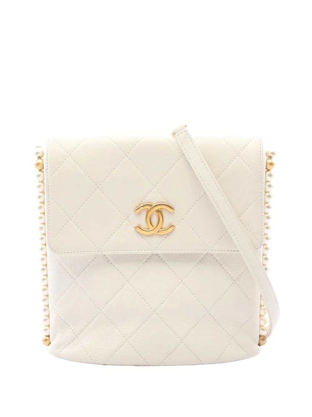 CHANEL Pre-Owned 2021 Small Quilted Calfskin About Pearls Hobo crossbody bag - White