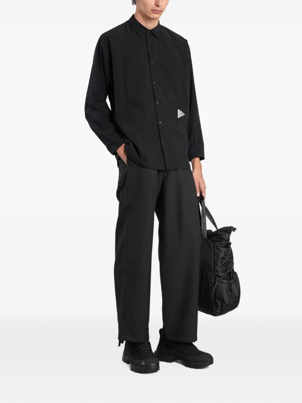 and Wander raglan-sleeve press-stud shirt Zwart