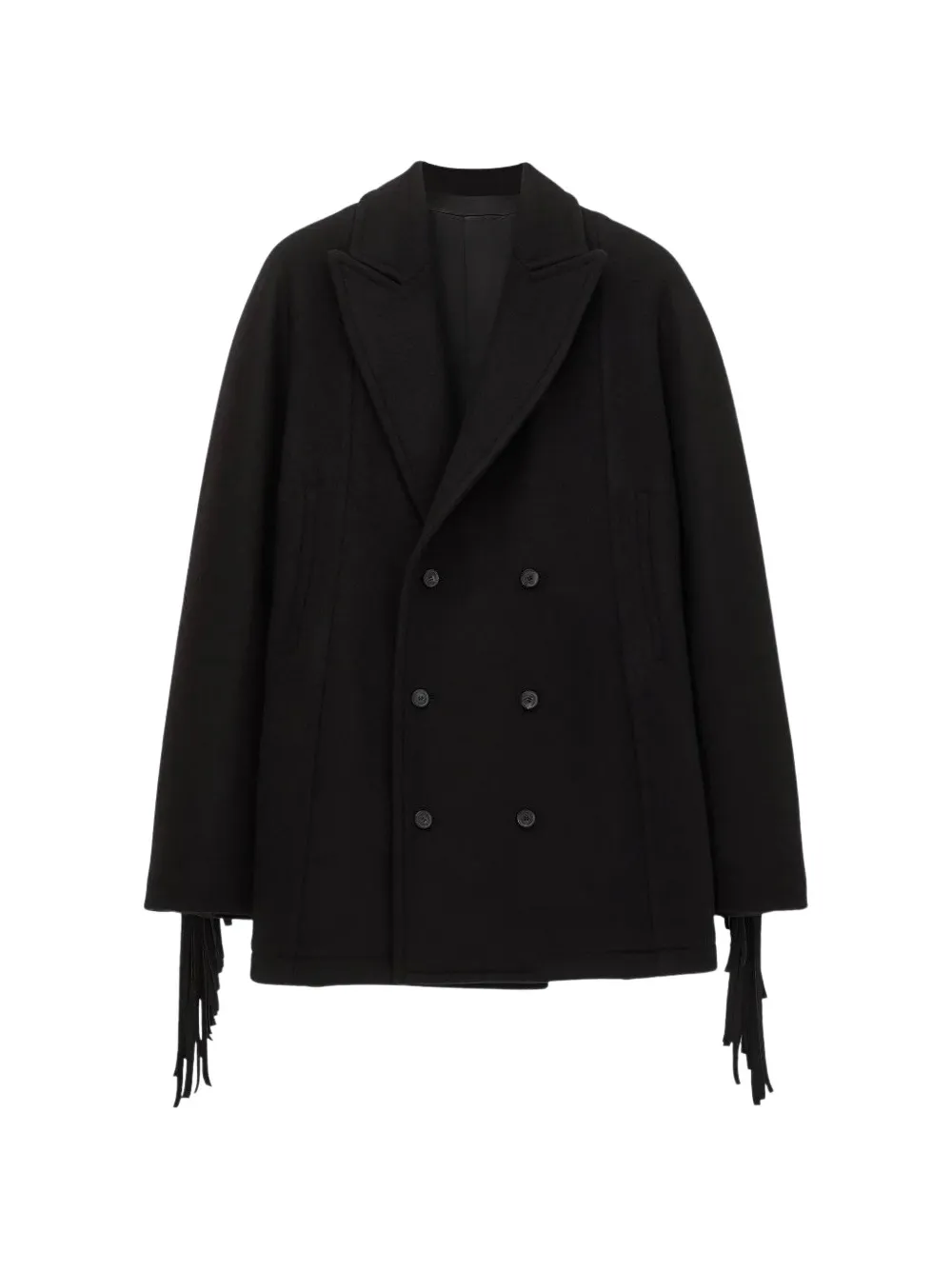 Carven fringe-detail double-breasted coat - Black