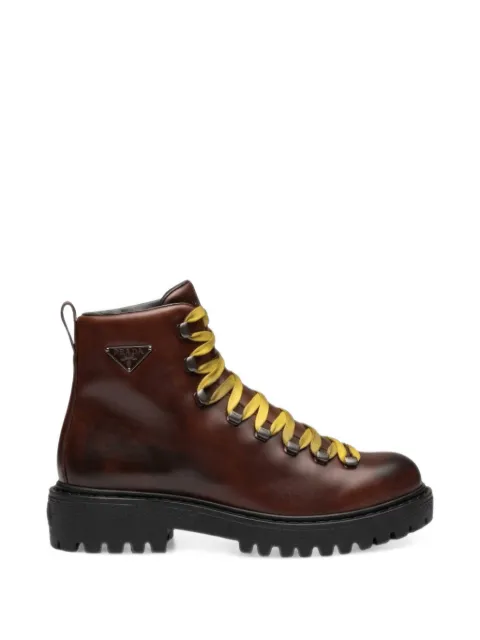 Prada Antiqued leather lace-up ankle boots