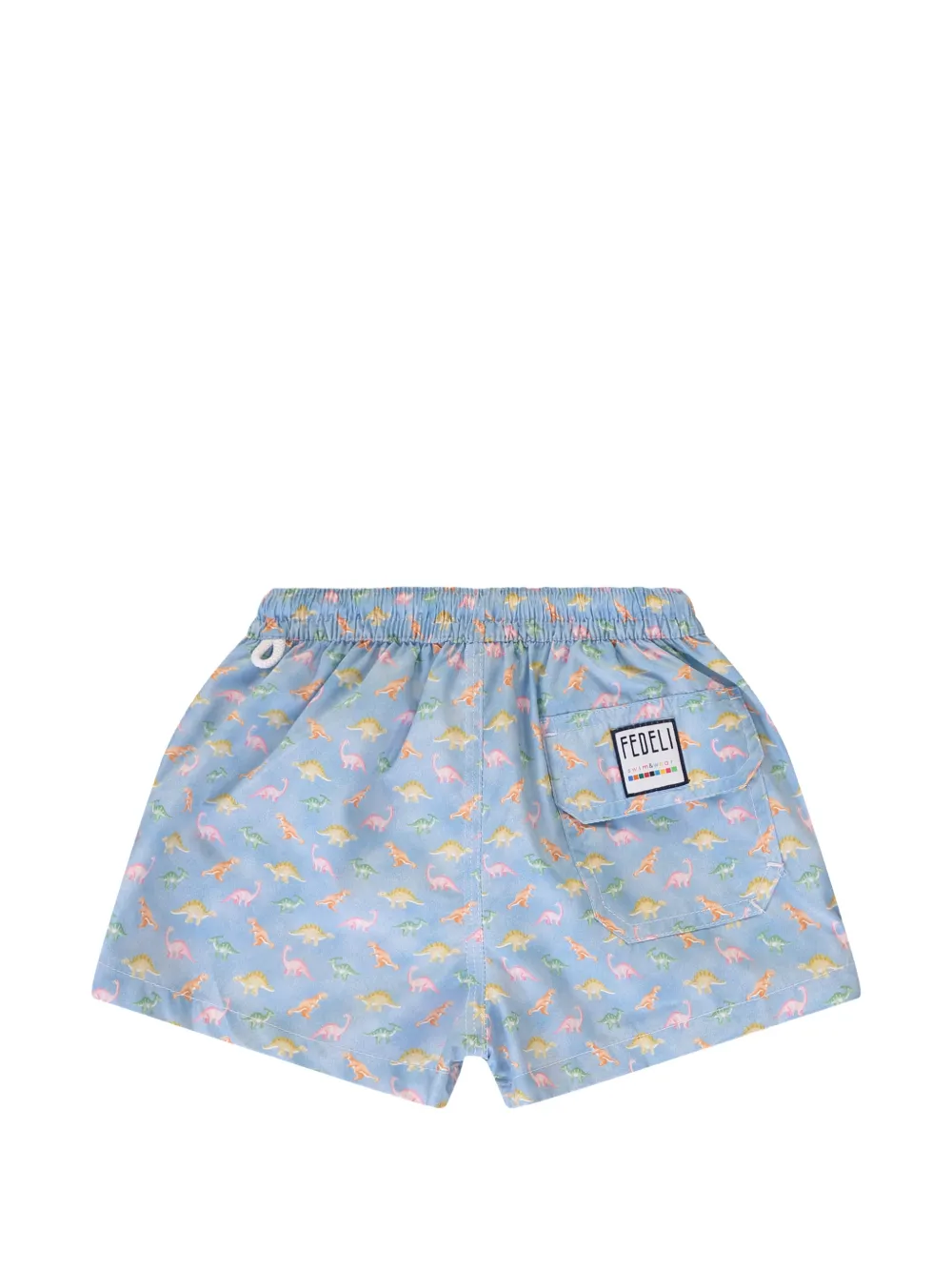 FEDELI Kids dinosaur-print drawstring swim shorts Blauw