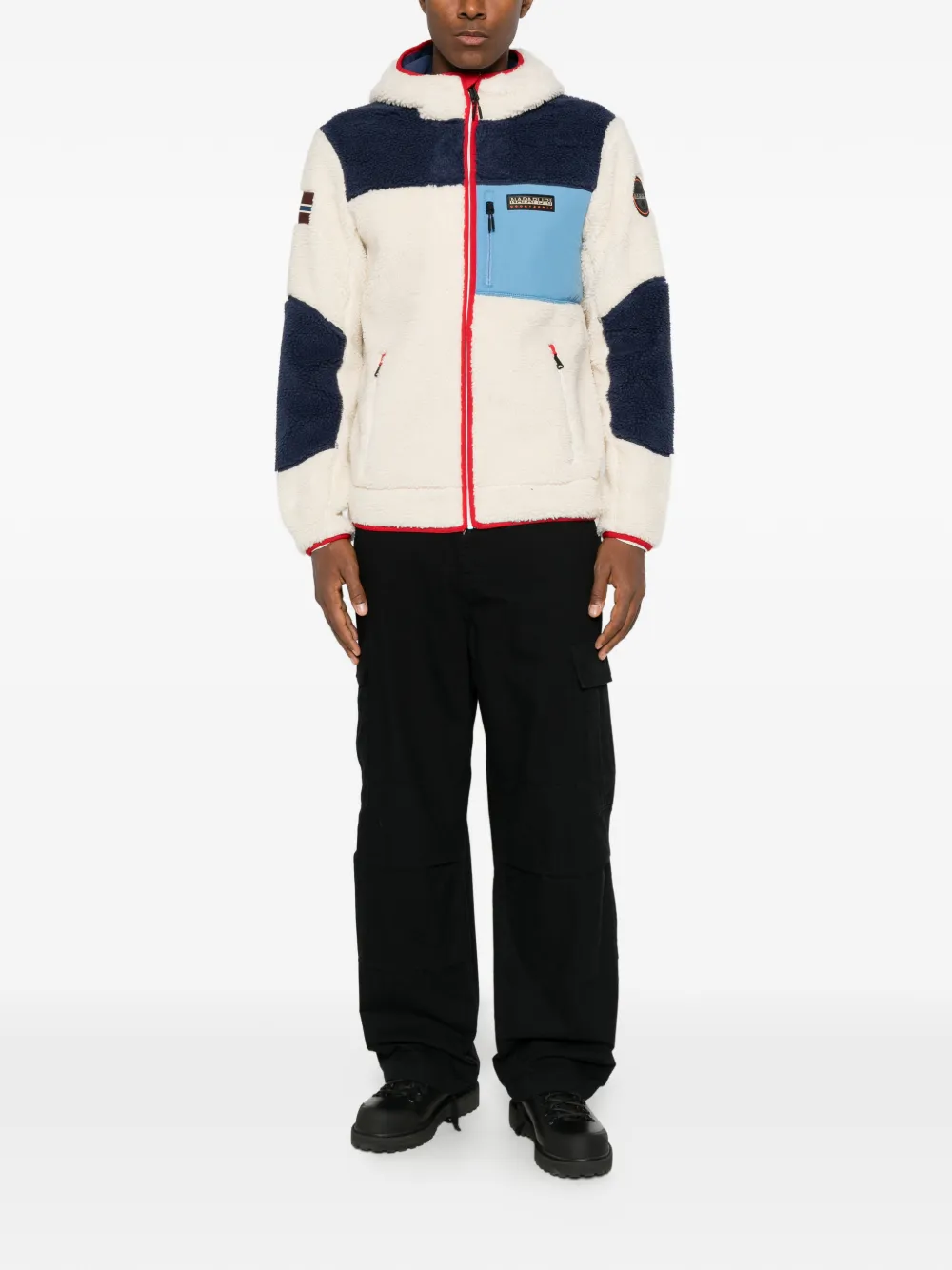 Napapijri fleece-texture colour-block jacket Beige