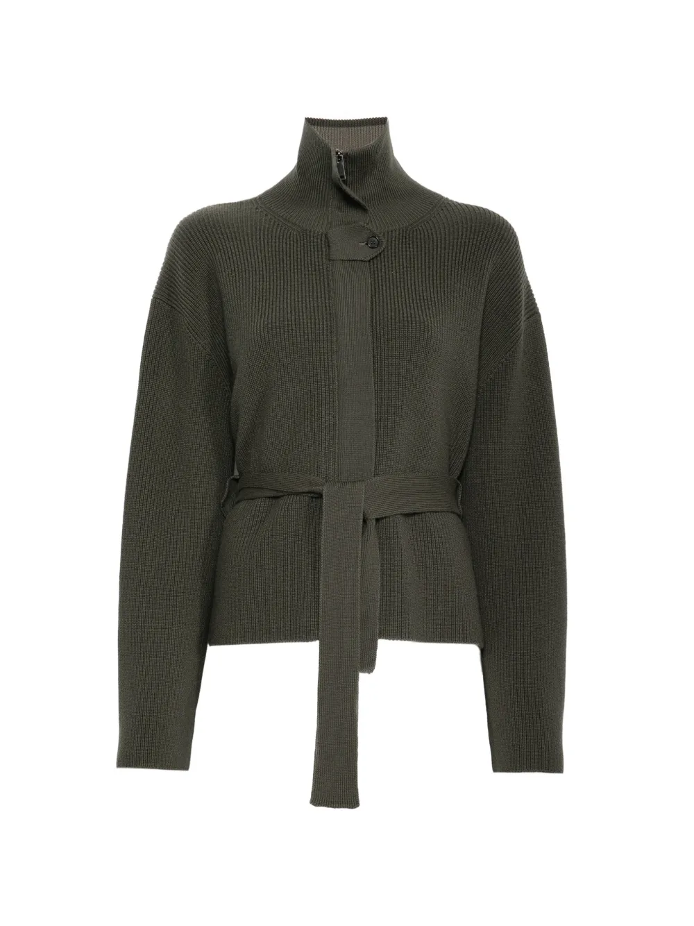 Lorena Antoniazzi belted ribbed-knit cardigan Groen