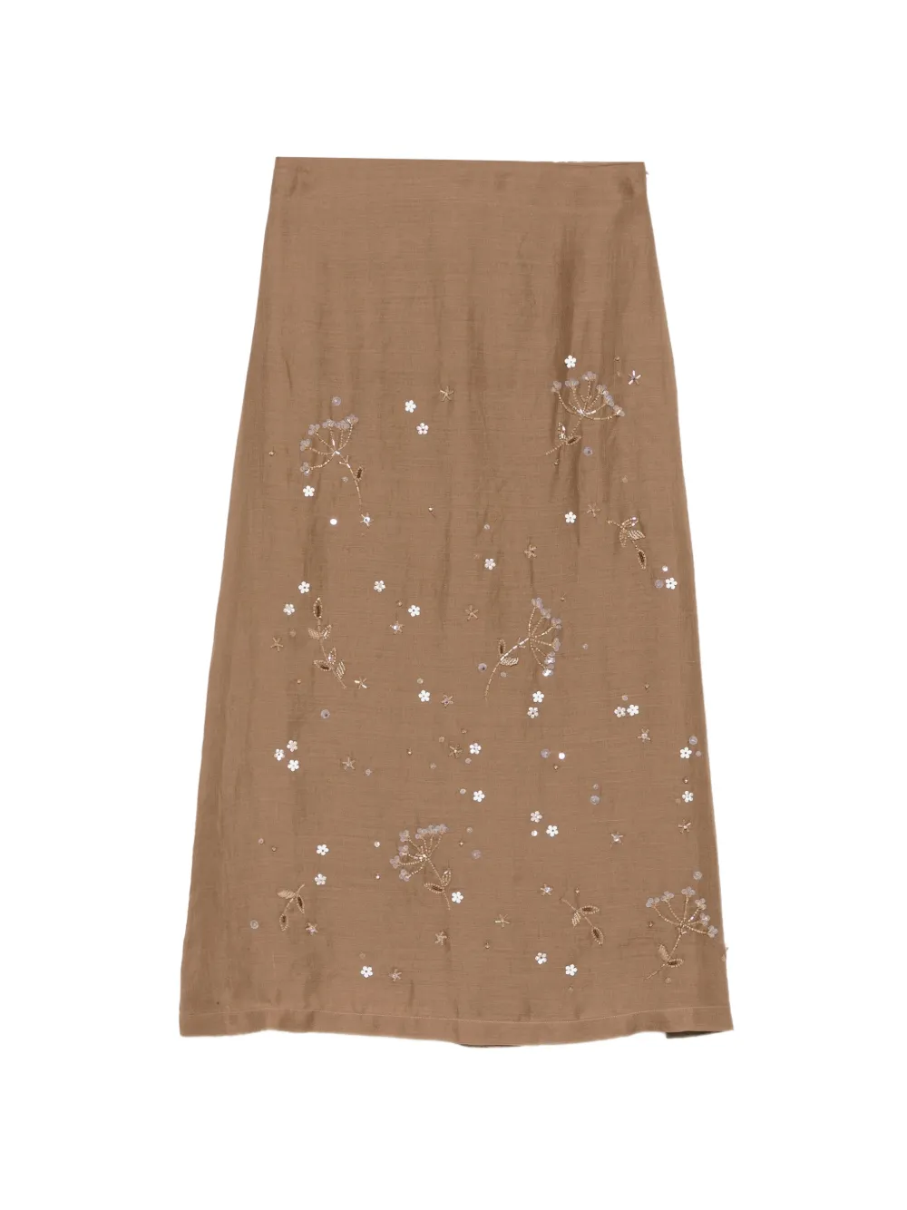 Lorena Antoniazzi Midi-rok met geborduurde bloemen en verfraaid met pailletten Bruin