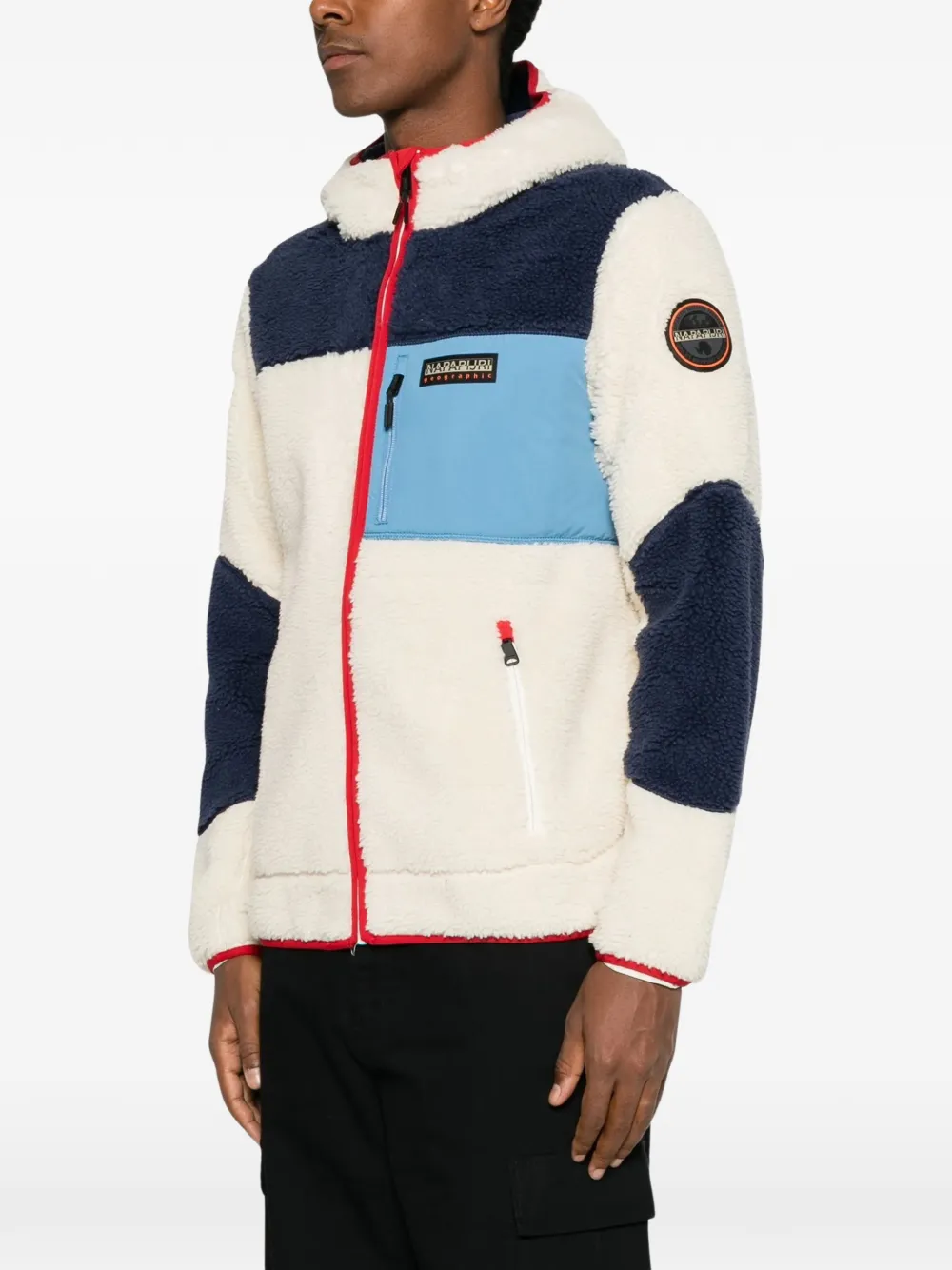 Napapijri colour-block fleece hoodie Beige