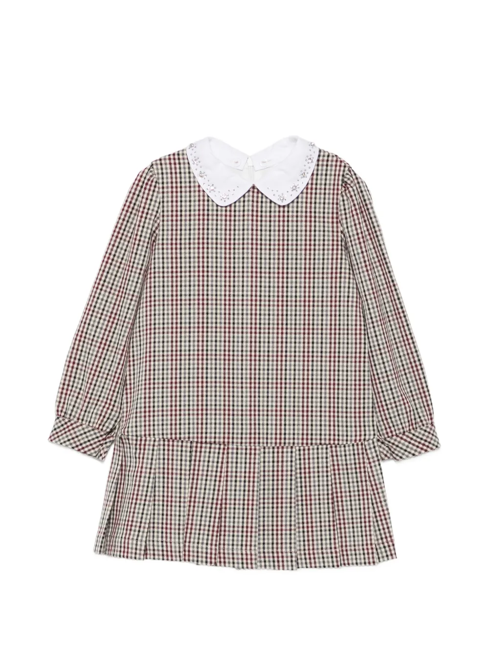 LALALU check-pattern crystal-embellished mini dress Beige