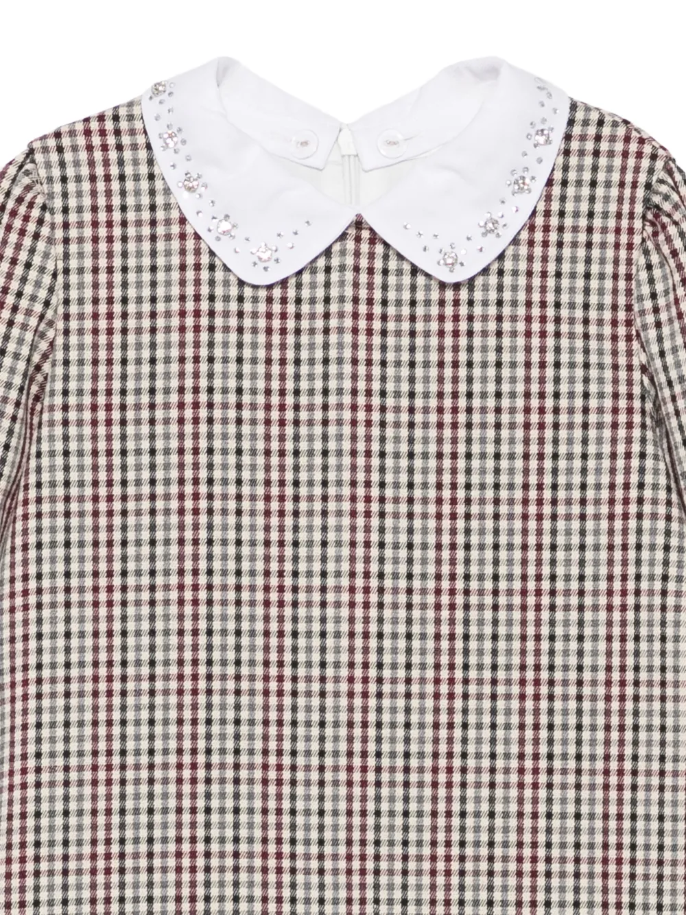 LALALU check-pattern crystal-embellished mini dress Beige