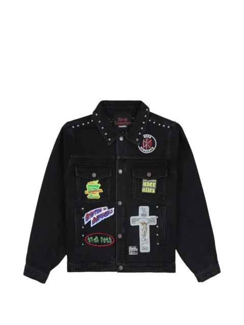 Pleasures patch-detail studded denim jacket