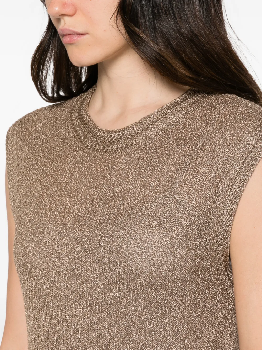 Lorena Antoniazzi metallic-effect sleeveless midi dress Beige