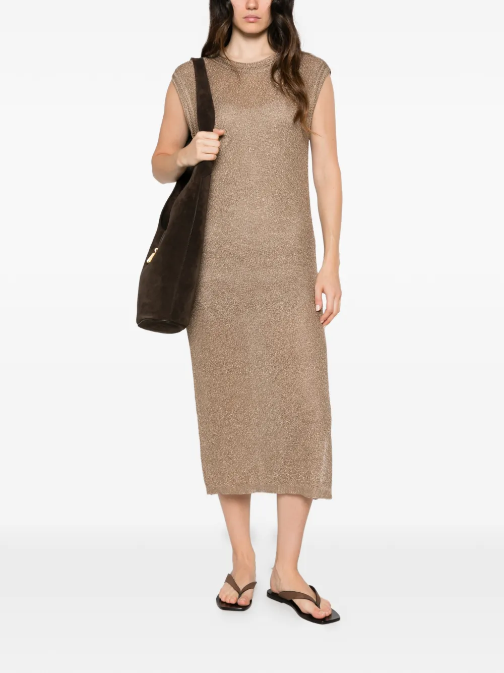 Lorena Antoniazzi metallic-effect sleeveless midi dress Beige