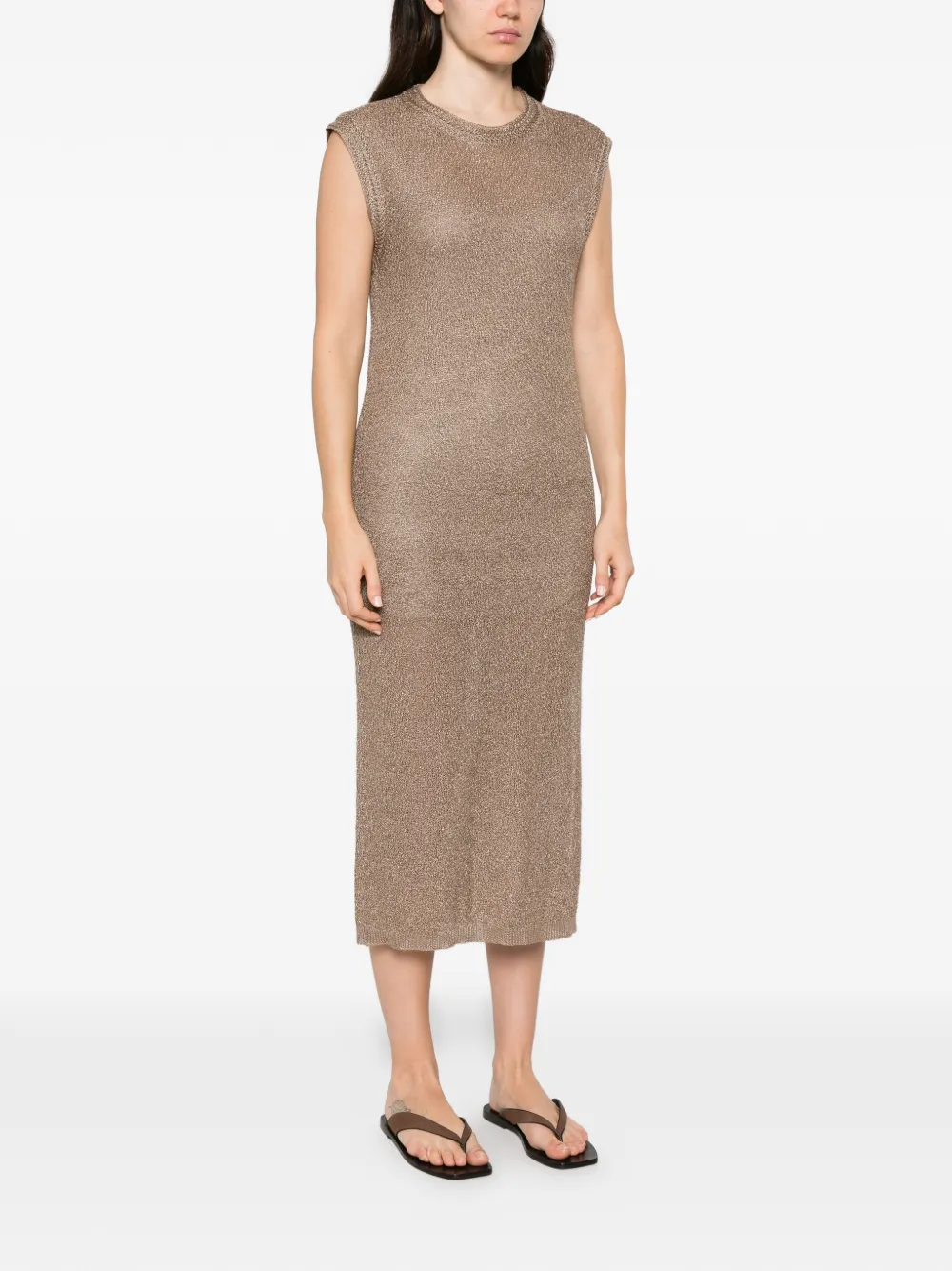 Lorena Antoniazzi metallic-effect sleeveless midi dress Beige