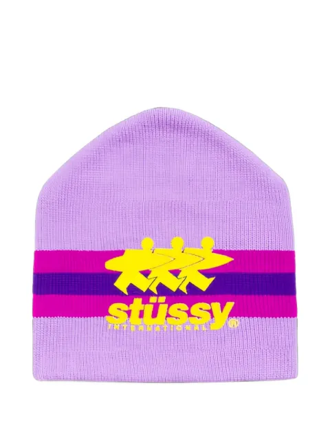 Stüssy striped logo-print beanie hat