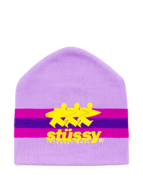 Stüssy striped logo-print beanie hat