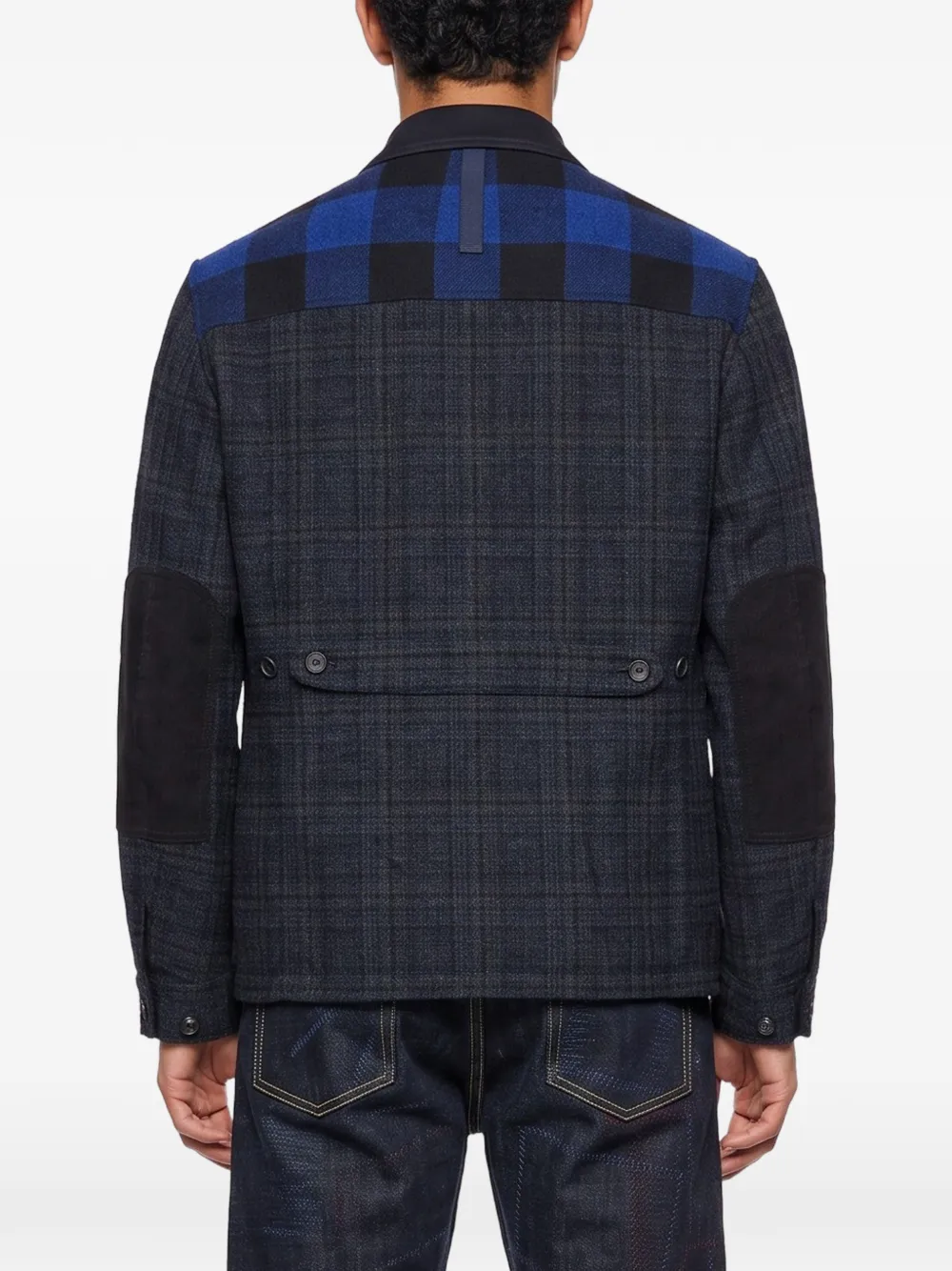 Junya Watanabe MAN check leather-patch blazer Blauw