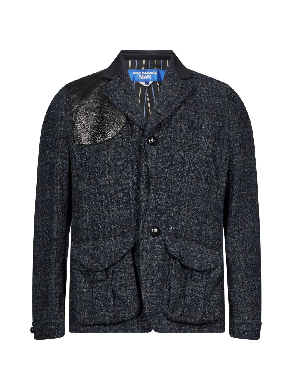 Junya Watanabe MAN check leather-patch blazer | Blue | Image 1