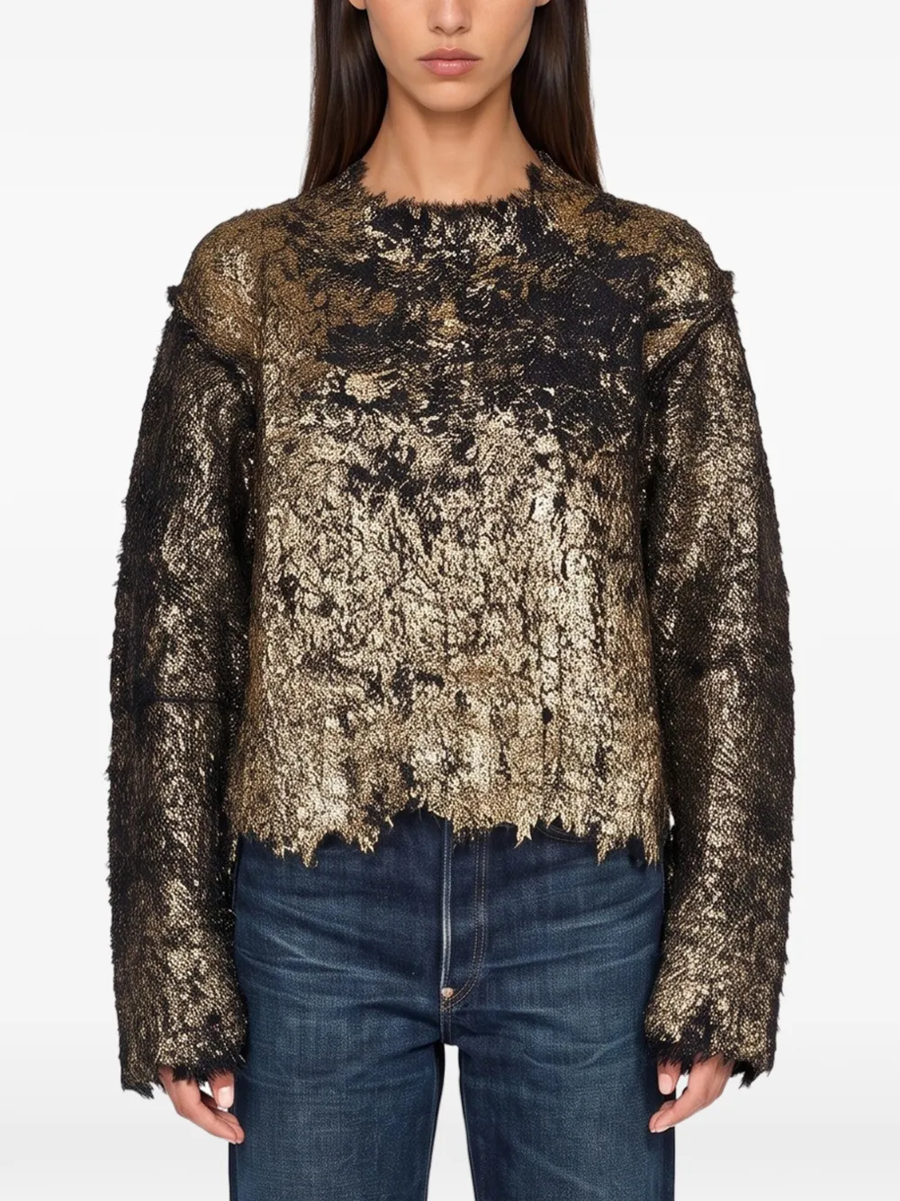 Junya Watanabe metallic-effect distressed-finish sweater Goud