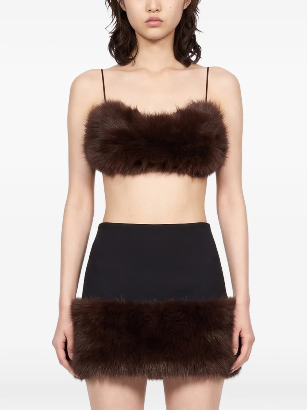 THE ANDAMANE Anora faux-fur tie-back top Bruin