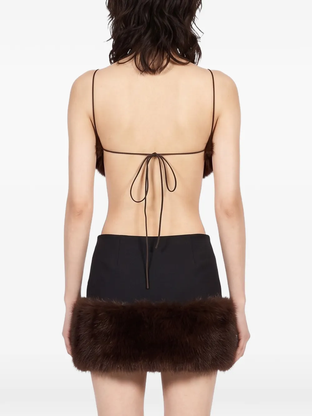 THE ANDAMANE Anora faux-fur tie-back top Bruin
