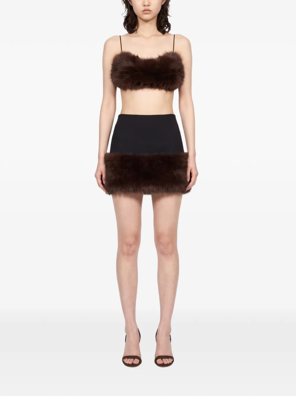 THE ANDAMANE Anora faux-fur tie-back top Bruin
