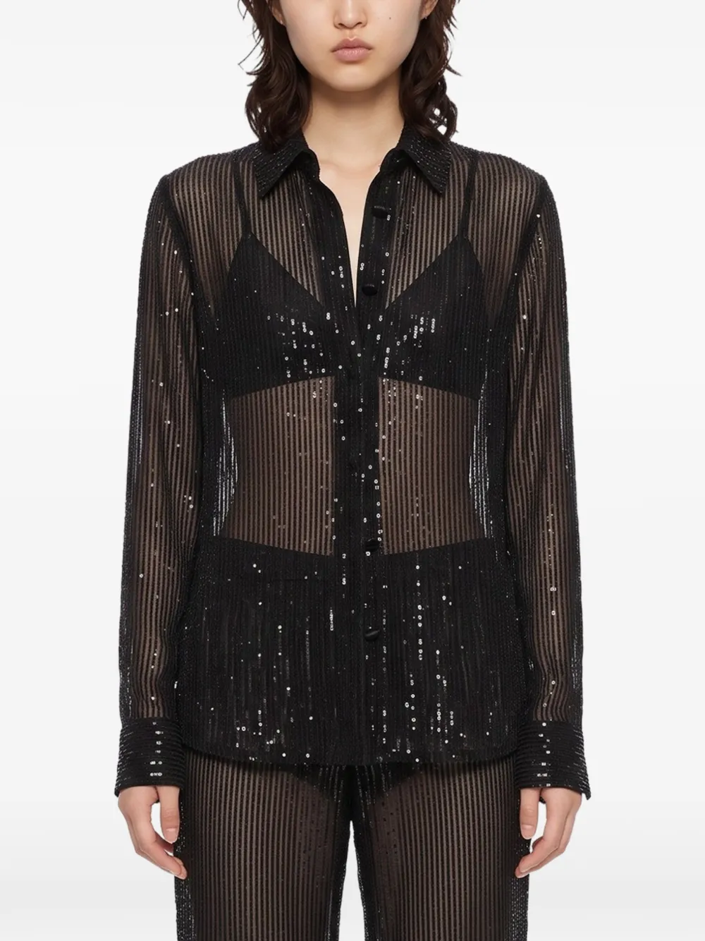 THE ANDAMANE sequin-embellished sheer shirt Zwart