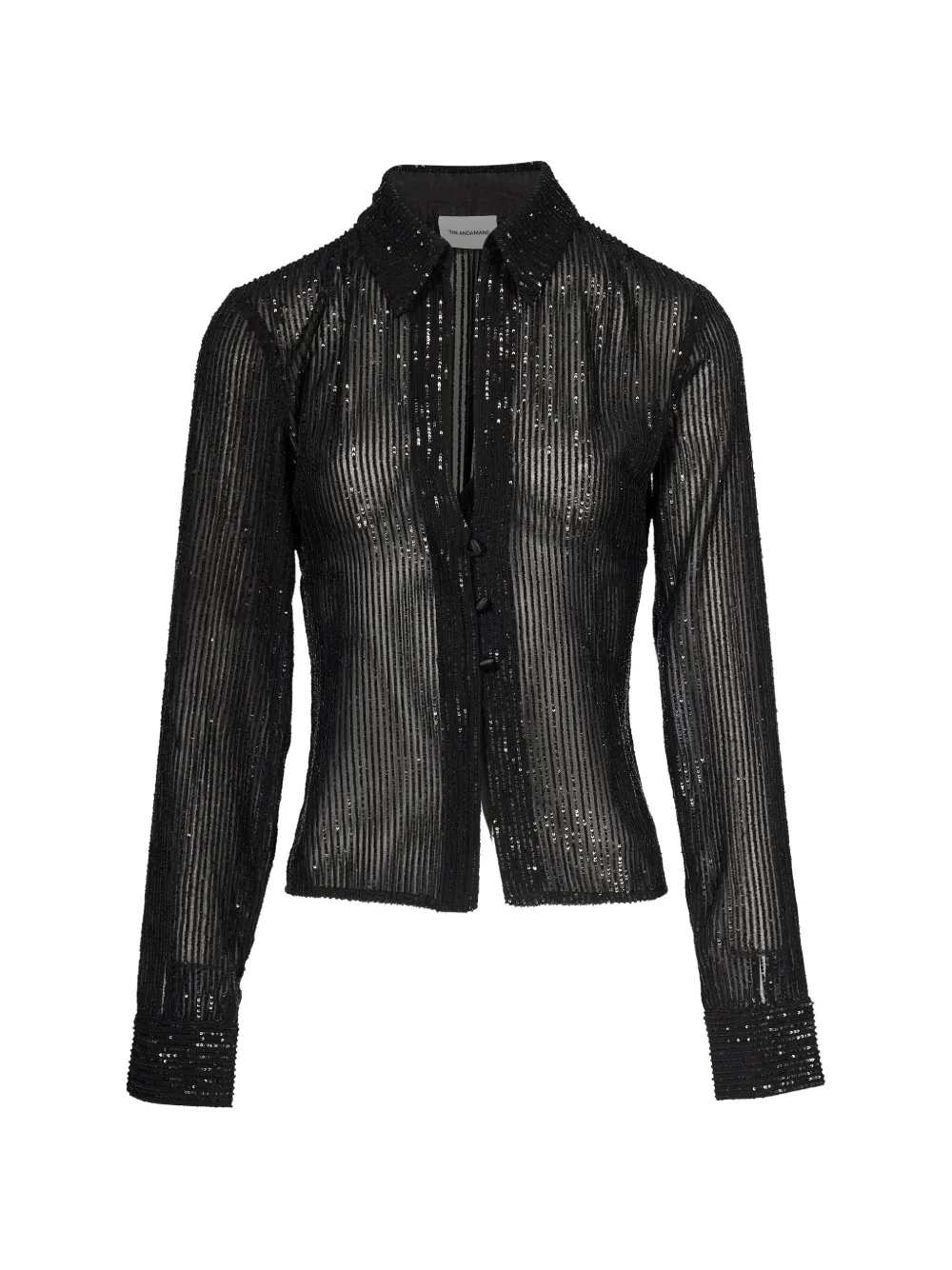 THE ANDAMANE sequin-embellished sheer shirt Zwart
