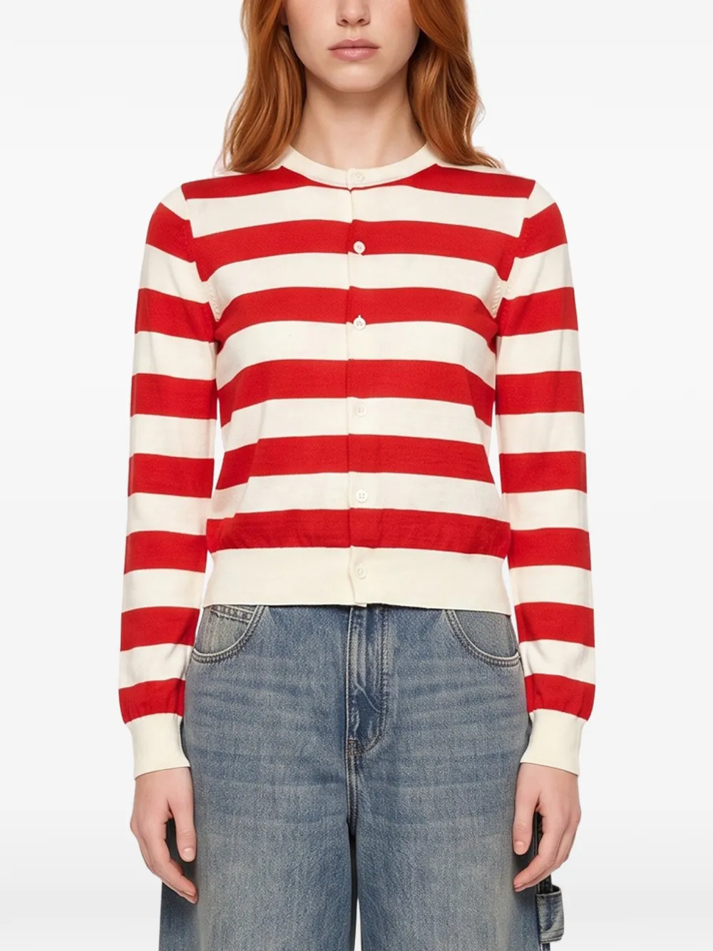 Comme Des Garçons striped button-up cardigan Wit