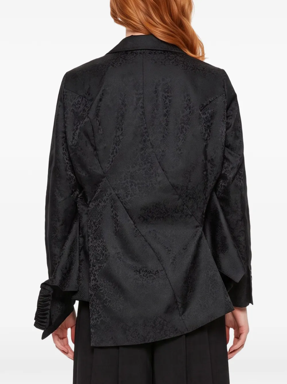 Comme Des Garçons ruffled floral-jacquard jacket Zwart