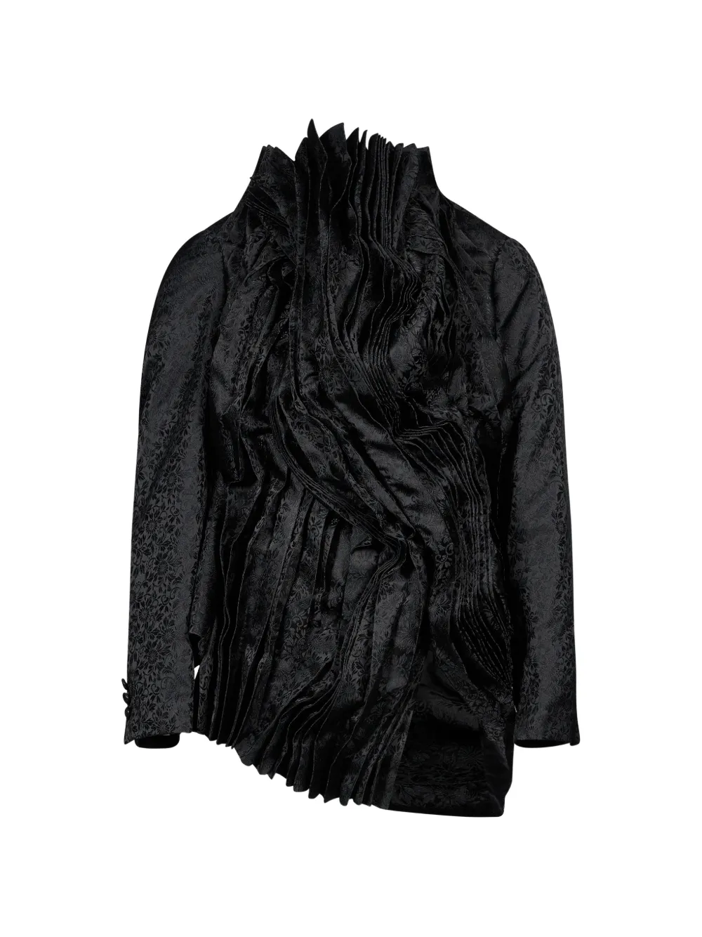 Comme Des Garçons ruffled floral-jacquard jacket Zwart