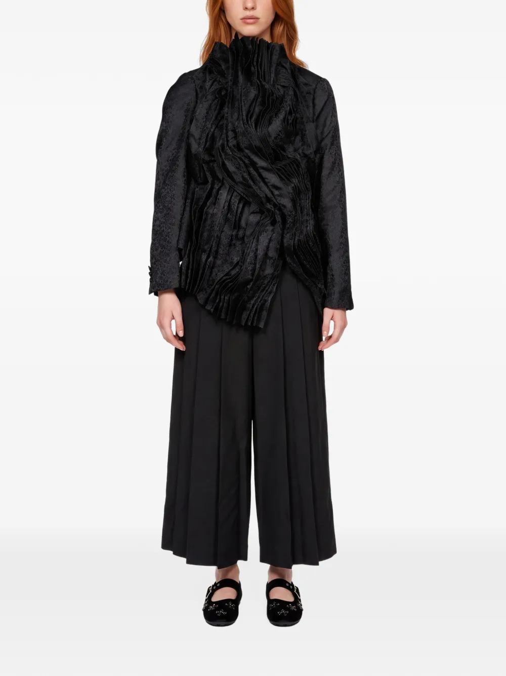 Comme Des Garçons ruffled floral-jacquard jacket Zwart