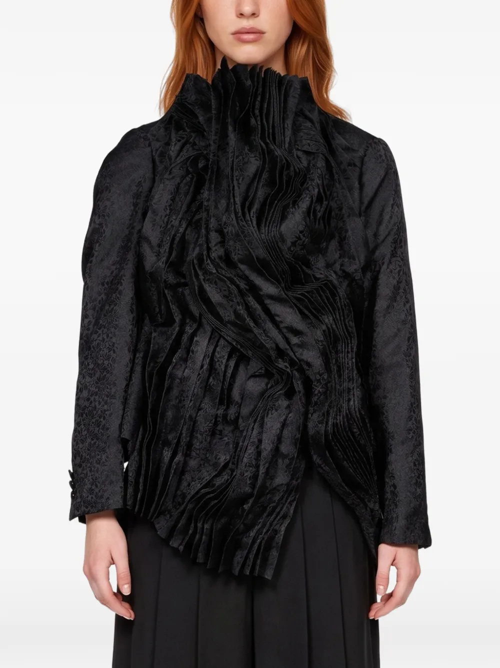 Comme Des Garçons ruffled floral-jacquard jacket Zwart