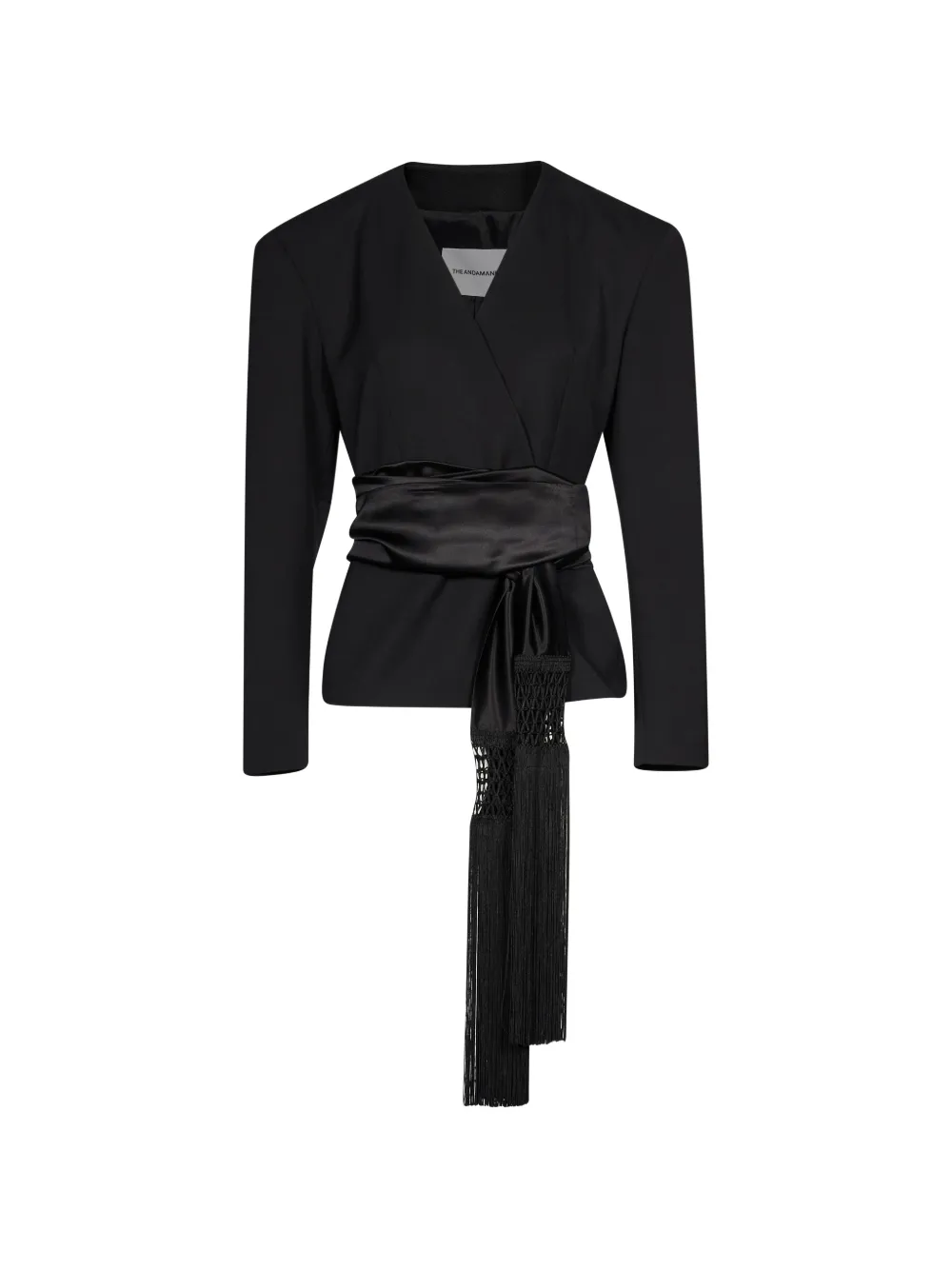THE ANDAMANE Devina fringe-trim wrap blazer Zwart