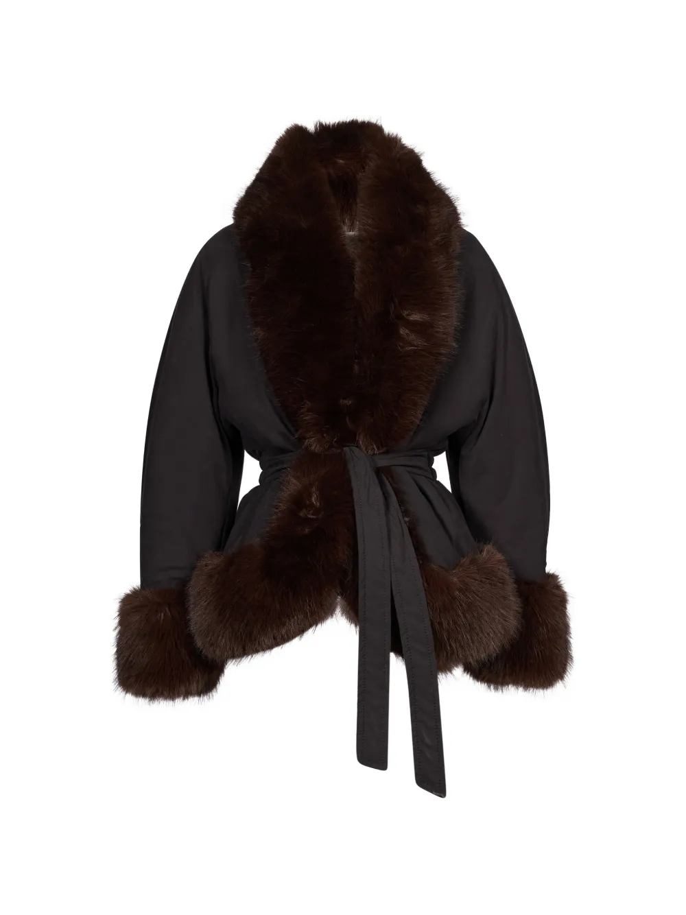THE ANDAMANE Brina faux-fur trim belted coat Zwart