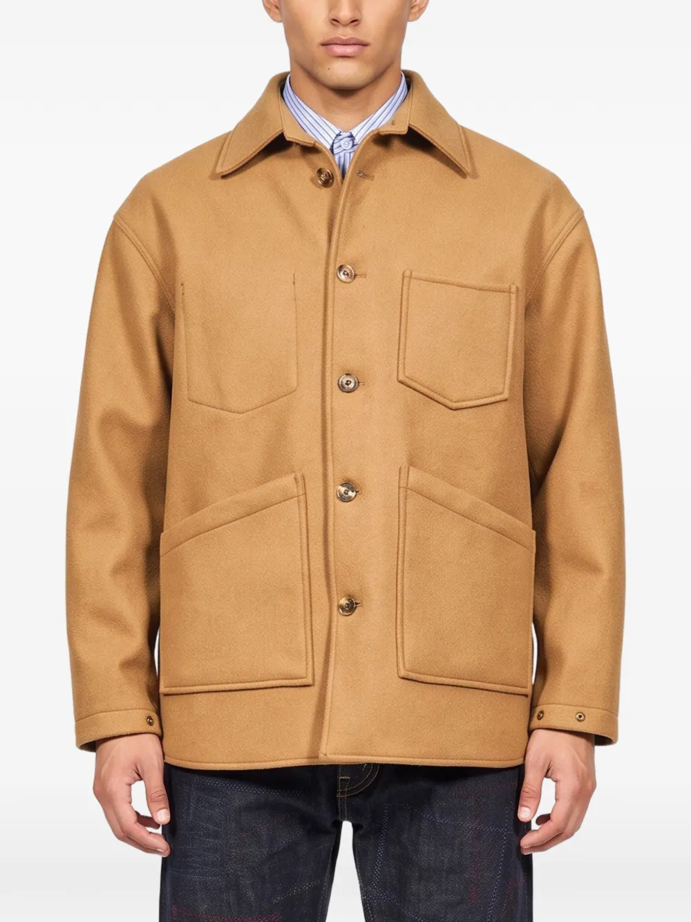 Comme des Garçons Homme patch-pocket button-up jacket Beige