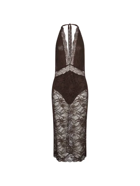 THE ANDAMANE Floria lace-overlay halterneck fitted midi dress